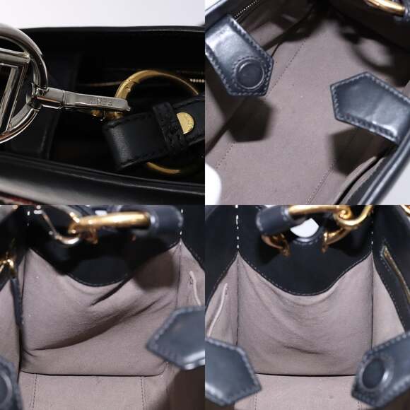 FENDI Hand Bag Leather Black Gold - Picture 12 of 14